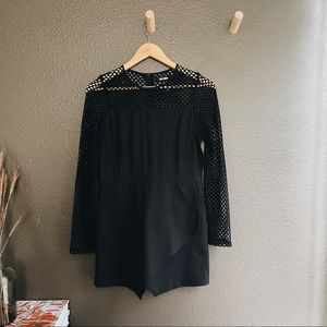 Missguided - Fishnet Overlay Skirt Romper, Black, Size 8